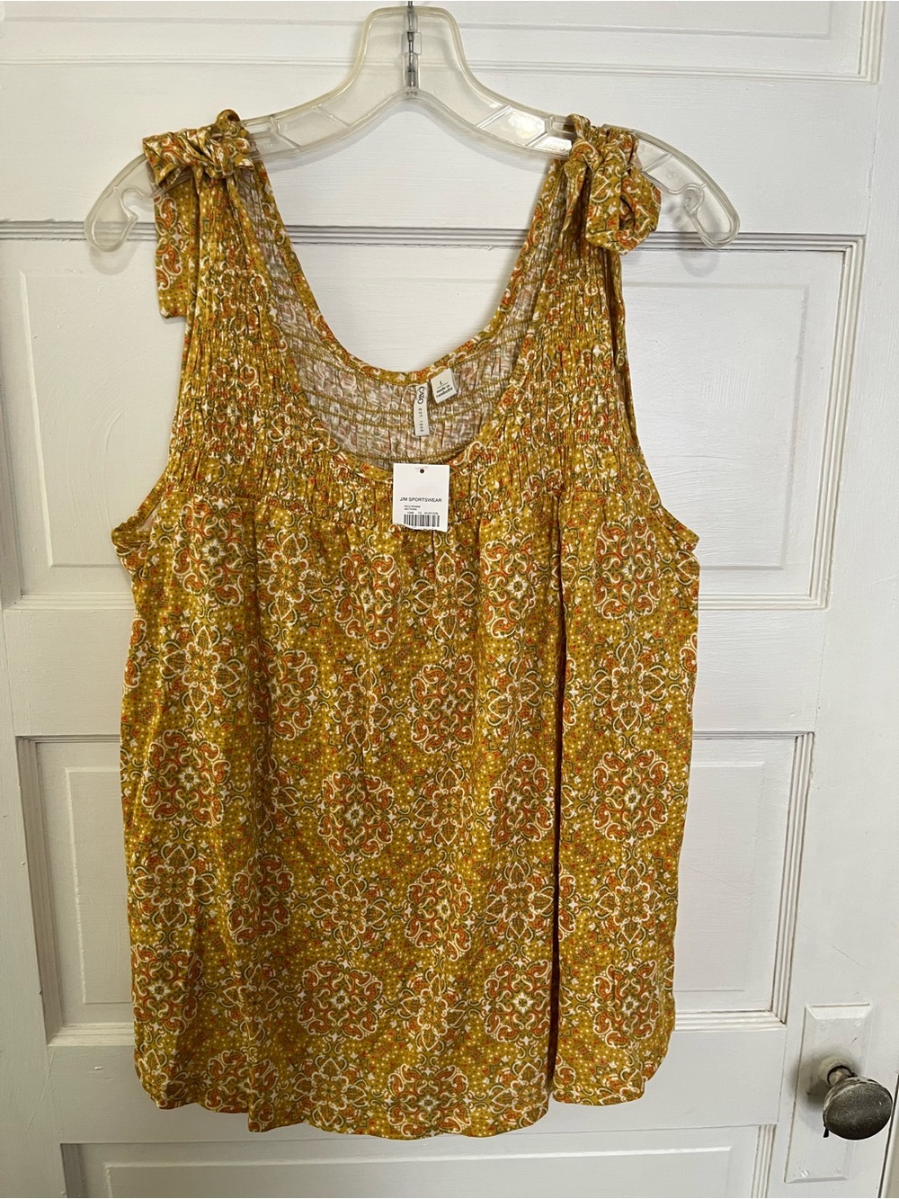 Cato Sleeveless Tie-Shoulder Mustard Patterned Women's Top L